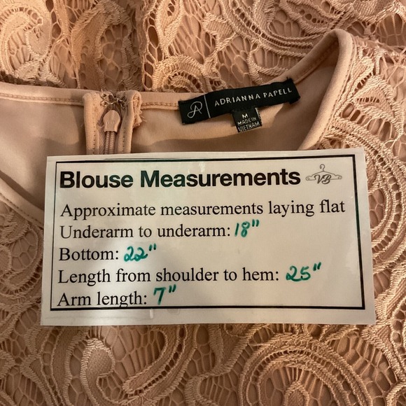 Adrianna Papell Women's Latte Lace Overlay Peplum Blouse Top Size M Beige - Picture 11 of 12